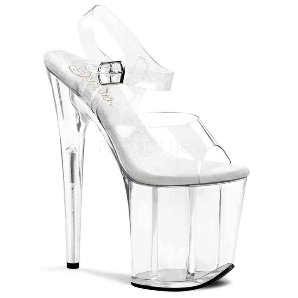Pleaser - FLAMINGO-808 Sandaal met enkelband, Paaldans schoenen - Paaldans schoenen - Transparant/Zilverkleurig